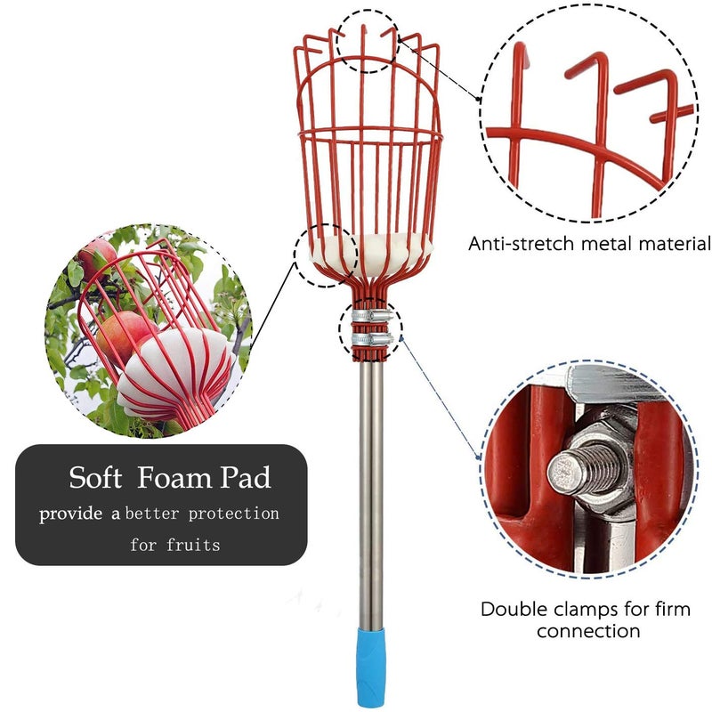 HOSKO 8FT Fruit Picker Pole, Lightweight High-Grade Stainless Steel Adjustable Apple Picker Pole with Metal Twist-on Basket, Suit for Apple Pear Cherry Mango Guava Orange Avocados Etc Fruit Picking - Image 2
